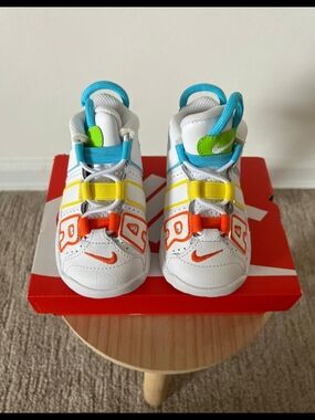 Nike Kids White Sneakers with Teal, Lime, Yellow & Orange Accents